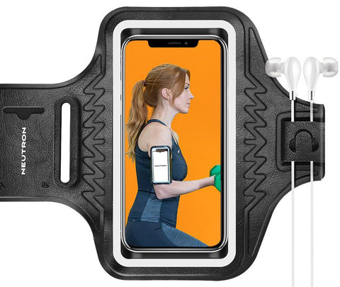 Neutron Armband Cell Phone Running Case with Key Slot and Adjustable Elastic Band for iPhone 12, 12 Pro, 12 mini,11, 11 Pro, 11 Pro Max, X, Xs, Xs Max, Xr, 8, 7, 6, Plus Sizes, Galaxy S10, S9, S8, S7
