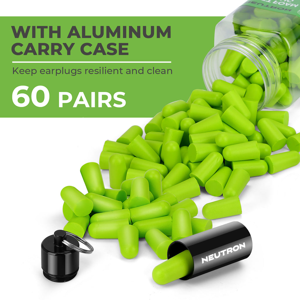 Neutron Soft Foam Earplugs with Travel Case - 38dB SNR - 60 Pairs