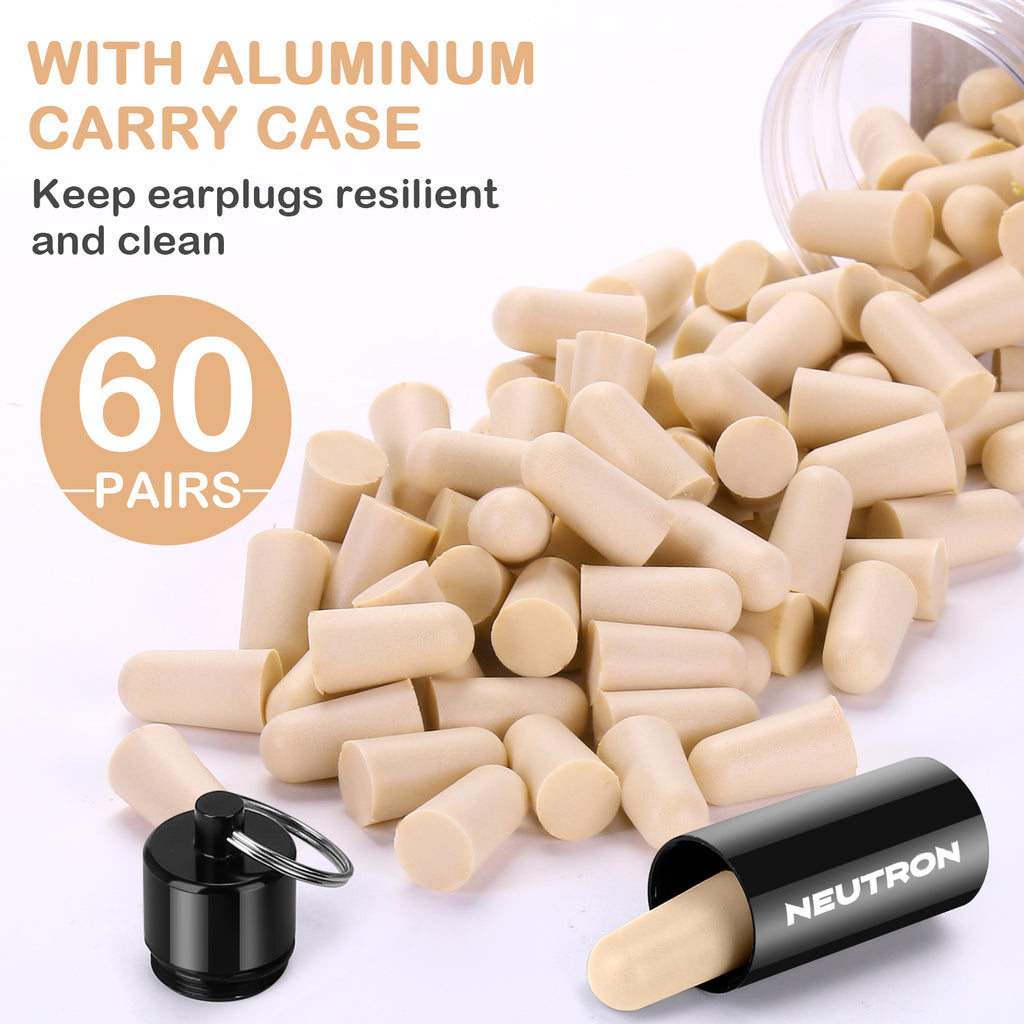 Neutron Soft Foam Earplugs with Travel Case - 38dB SNR - 60 Pairs