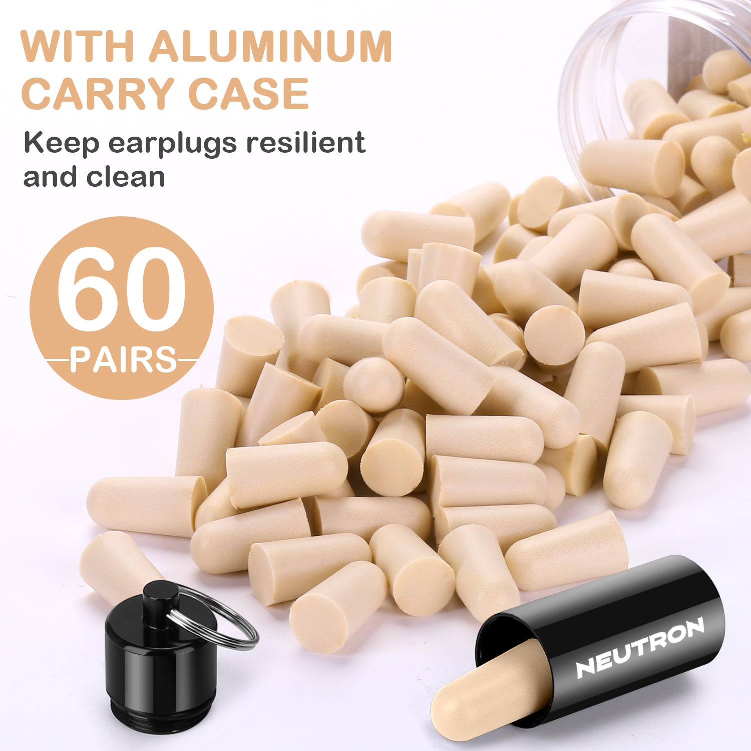 Neutron Soft Foam Earplugs with Travel Case - 38dB SNR - 60 Pairs