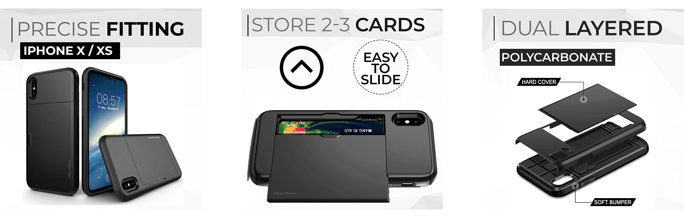 Neutron iPhone X/XS Shockproof Case with Card Holder - Protective Credit Card Wallet Slot