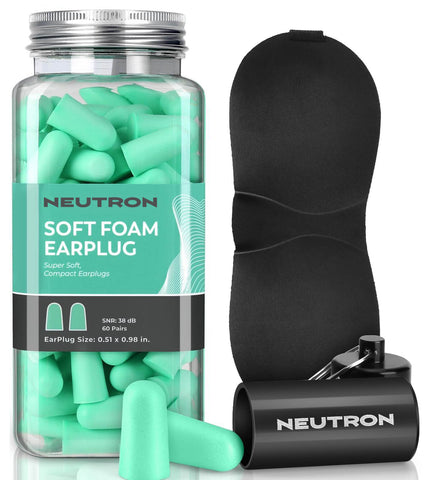 Neutron Soft Foam Earplugs with Travel Case - 38dB SNR - 60 Pairs