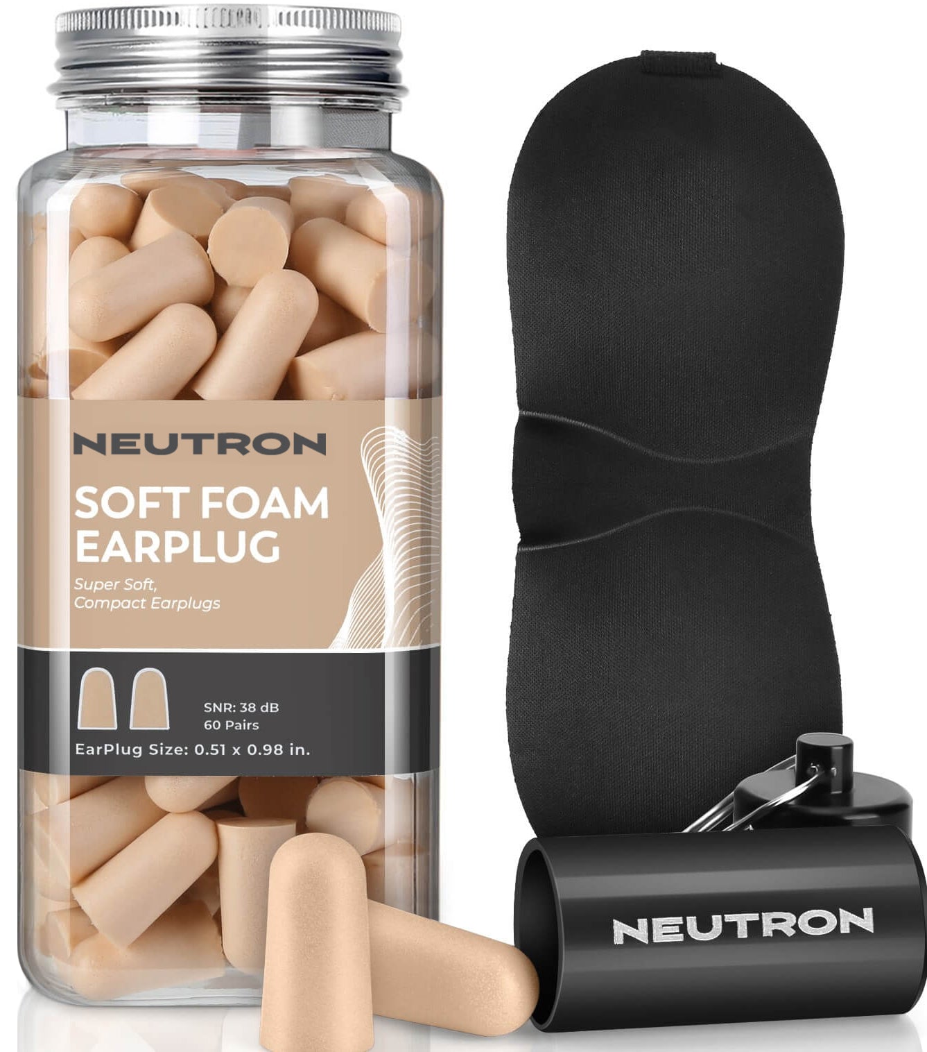 Neutron Soft Foam Earplugs with Travel Case - 38dB SNR - 60 Pairs