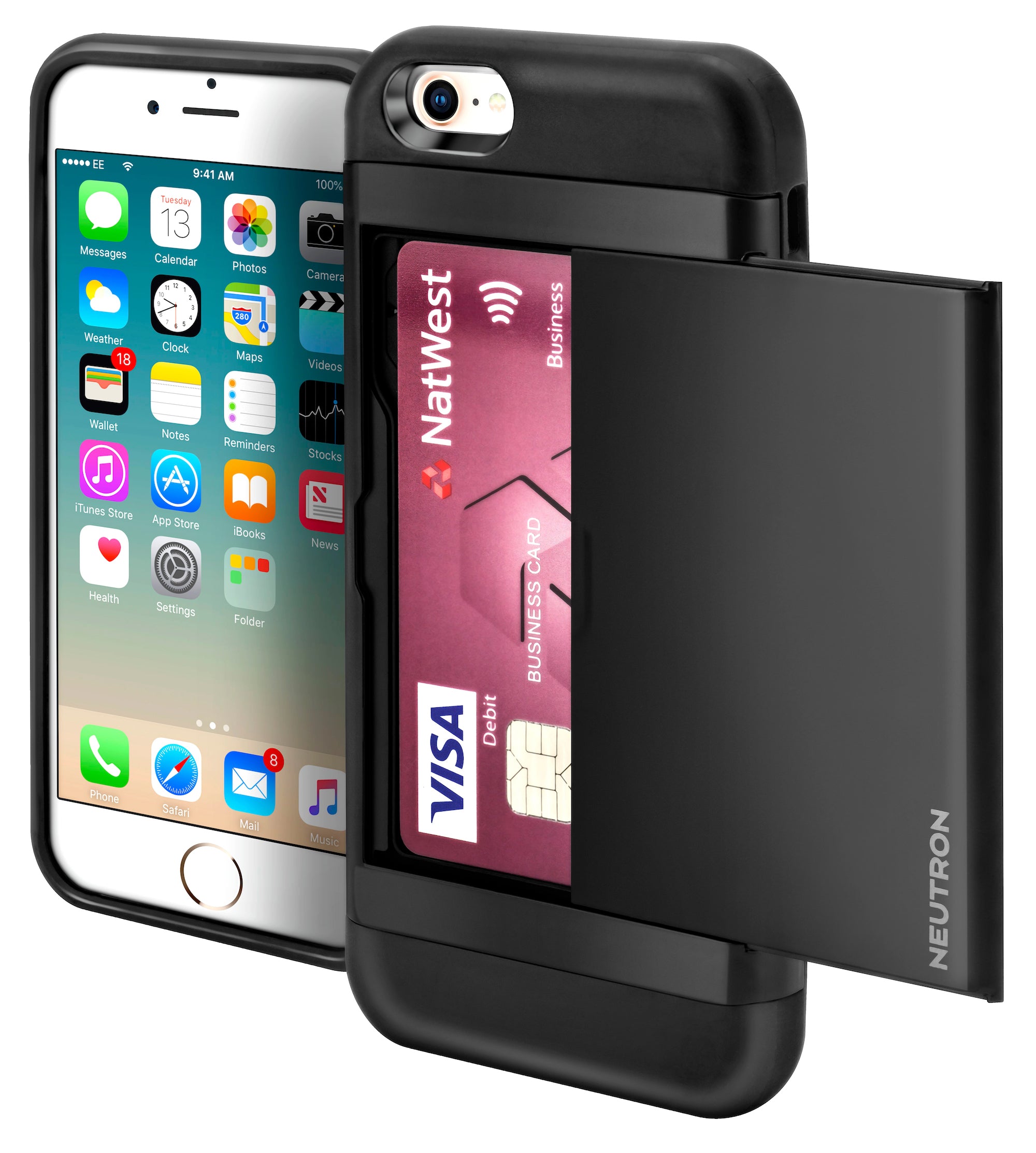 Neutron iPhone Shockproof Case with Card Holder - Protective Credit Card Wallet Slot