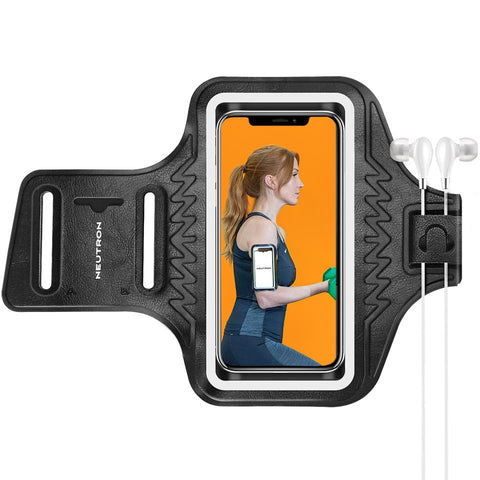 Neutron Armband Cell Phone Running Case with Key Slot and Adjustable Elastic Band for iPhone 12, 12 Pro, 12 mini,11, 11 Pro, 11 Pro Max, X, Xs, Xs Max, Xr, 8, 7, 6, Plus Sizes, Galaxy S10, S9, S8, S7
