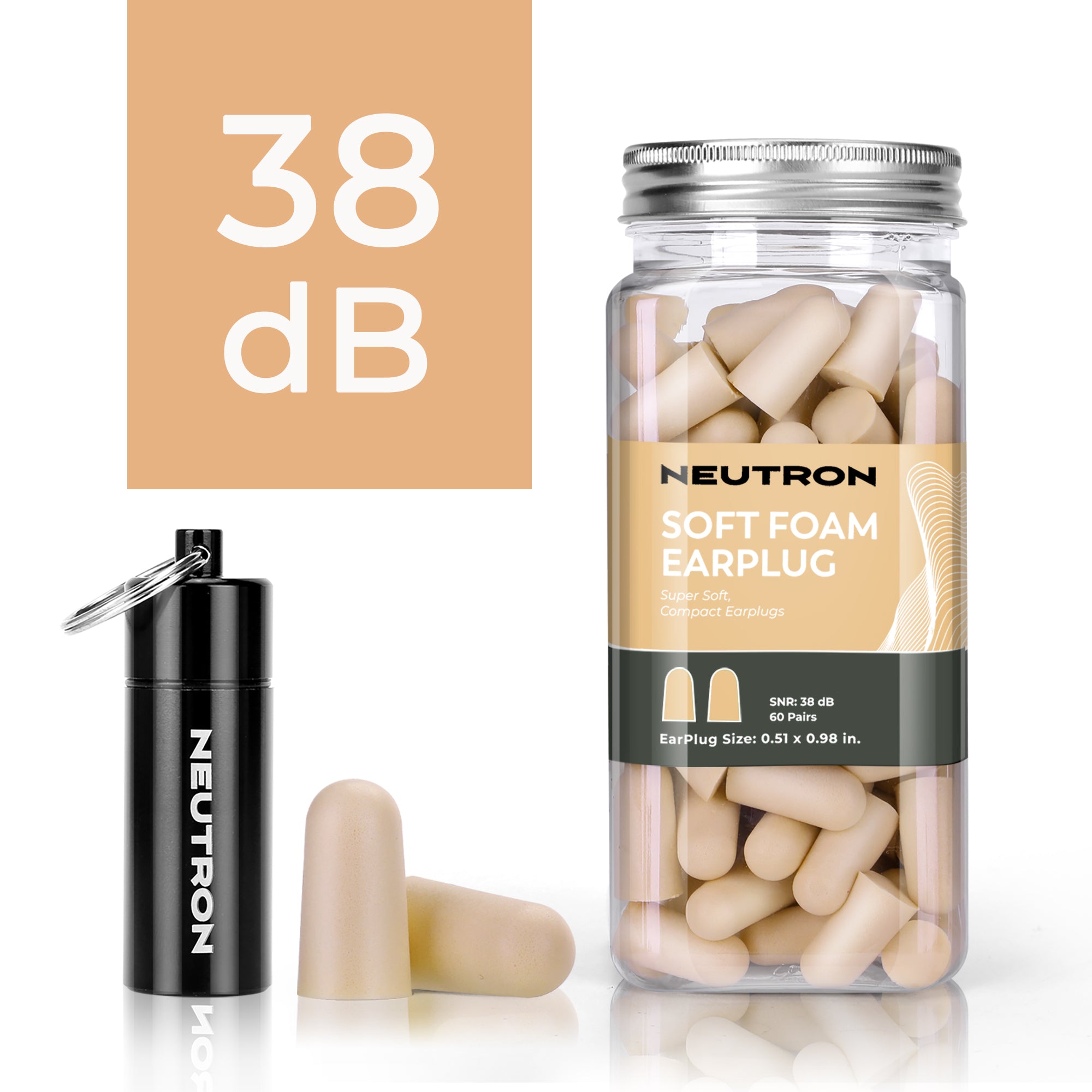 Neutron Soft Foam Earplugs with Travel Case - 38dB SNR - 60 Pairs
