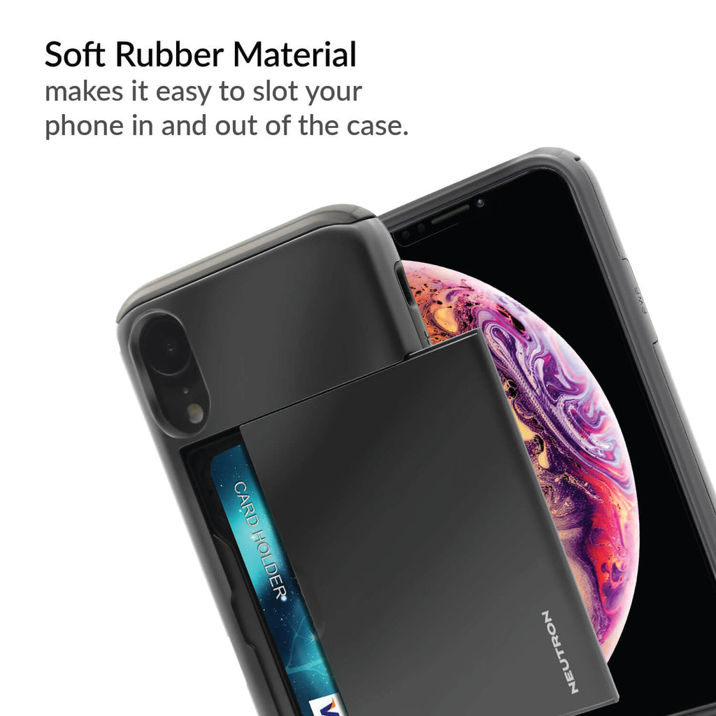 Neutron iPhone XR Shockproof Case with Card Holder - Protective Credit Card Wallet Slot