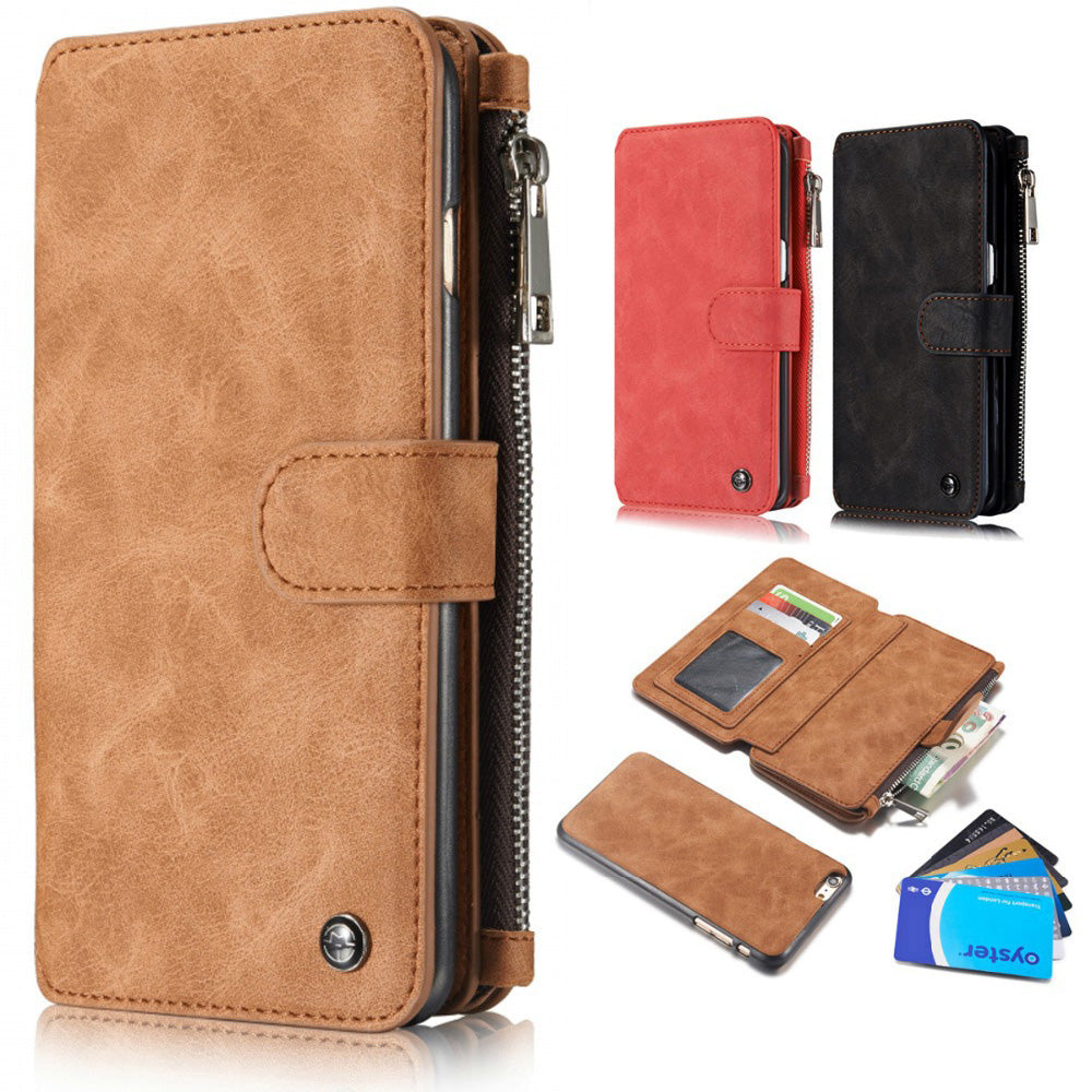 Leather Wallet Case with Zipper & Card Slot Holder