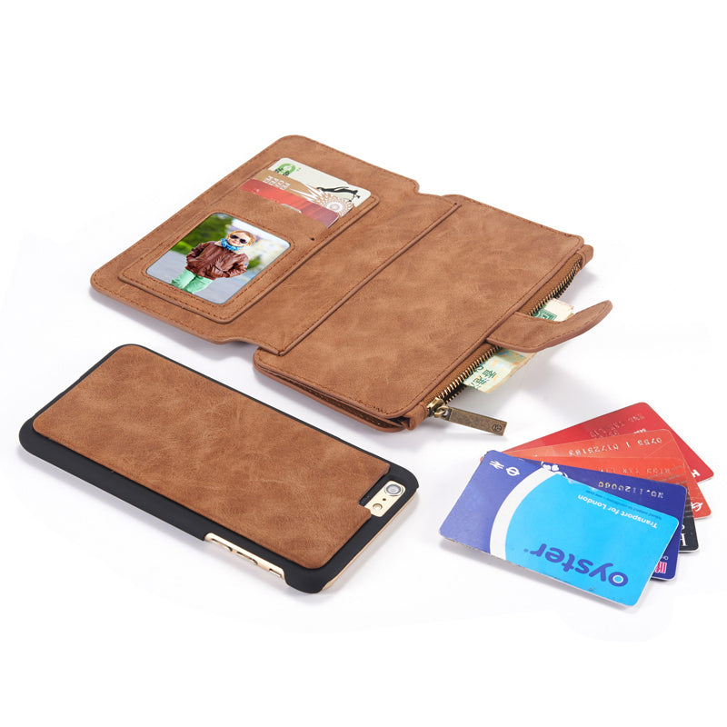 Leather Wallet Case with Zipper & Card Slot Holder