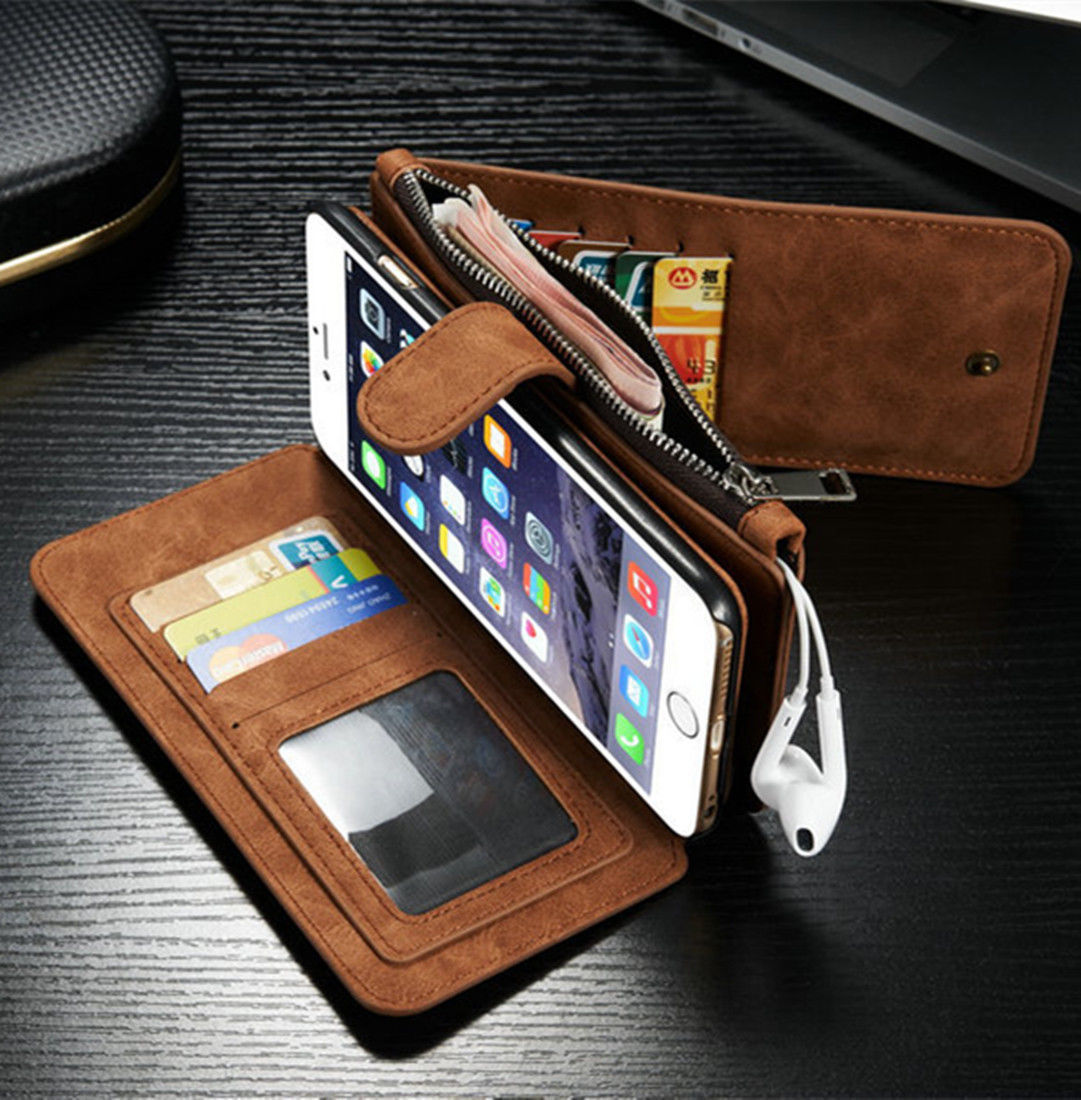 Leather Wallet Case with Zipper & Card Slot Holder