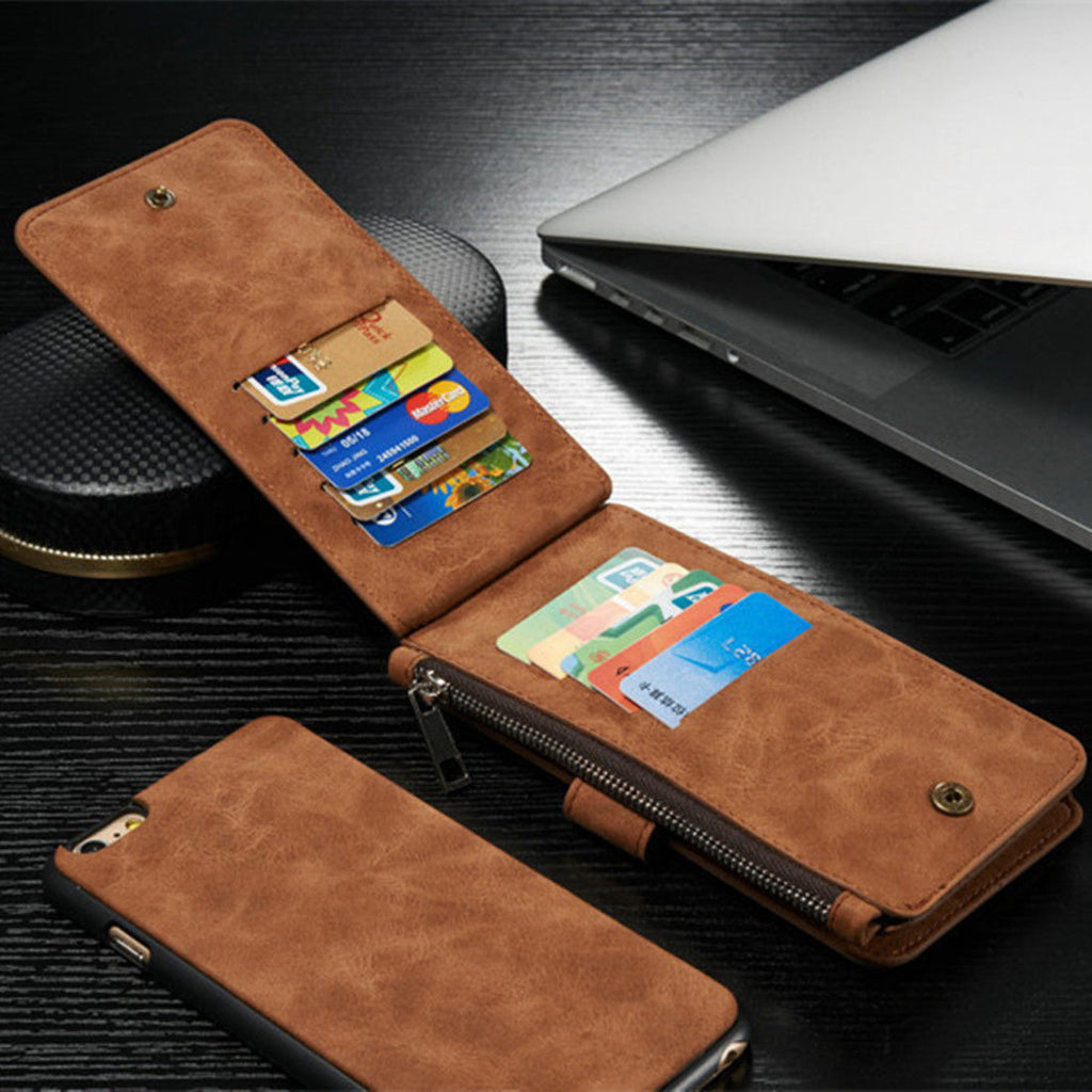 Leather Wallet Case with Zipper & Card Slot Holder