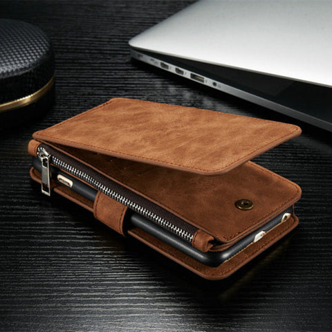 Leather Wallet Case with Zipper & Card Slot Holder