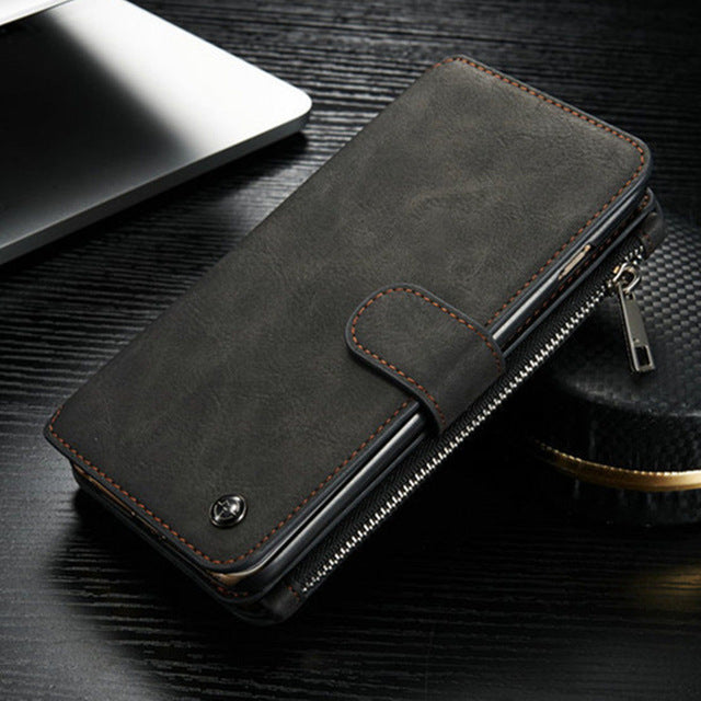 Leather Wallet Case with Zipper & Card Slot Holder