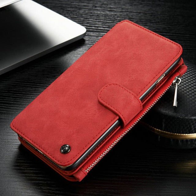 Leather Wallet Case with Zipper & Card Slot Holder