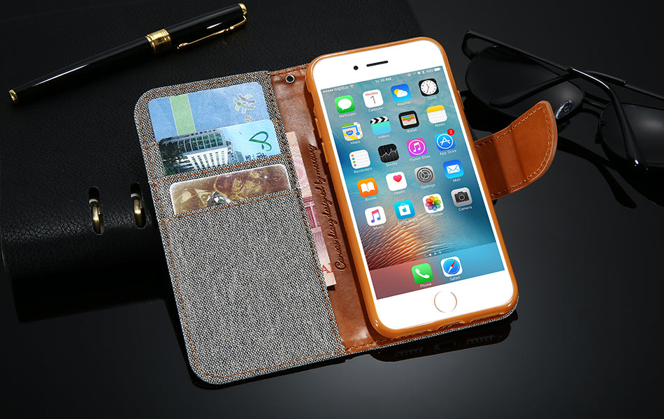 iPhone Denim Wallet Case with Card Slots
