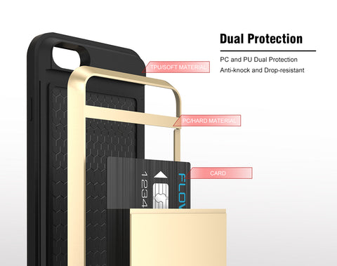 IPhone Shockproof Dual Case + Card Holder for iPhone 4,5,6,7,X