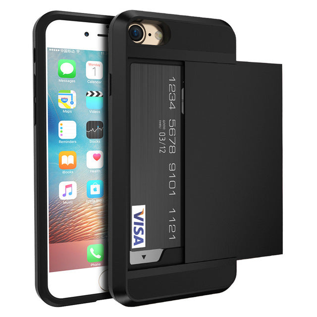 IPhone Shockproof Dual Case + Card Holder for iPhone 4,5,6,7,X