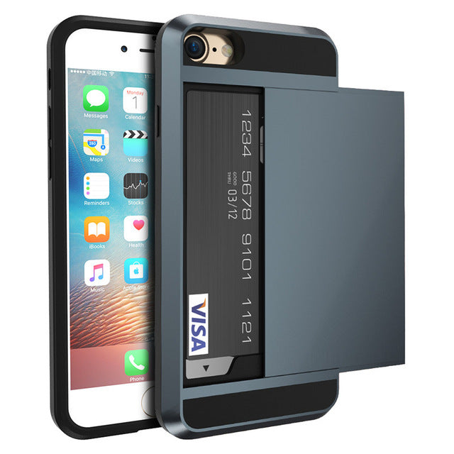 IPhone Shockproof Dual Case + Card Holder for iPhone 4,5,6,7,X