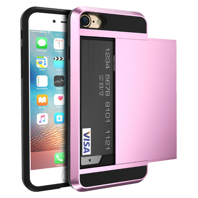 IPhone Shockproof Dual Case + Card Holder for iPhone 4,5,6,7,X