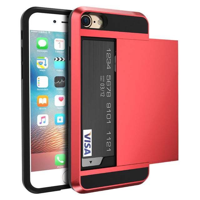 IPhone Shockproof Dual Case + Card Holder for iPhone 4,5,6,7,X