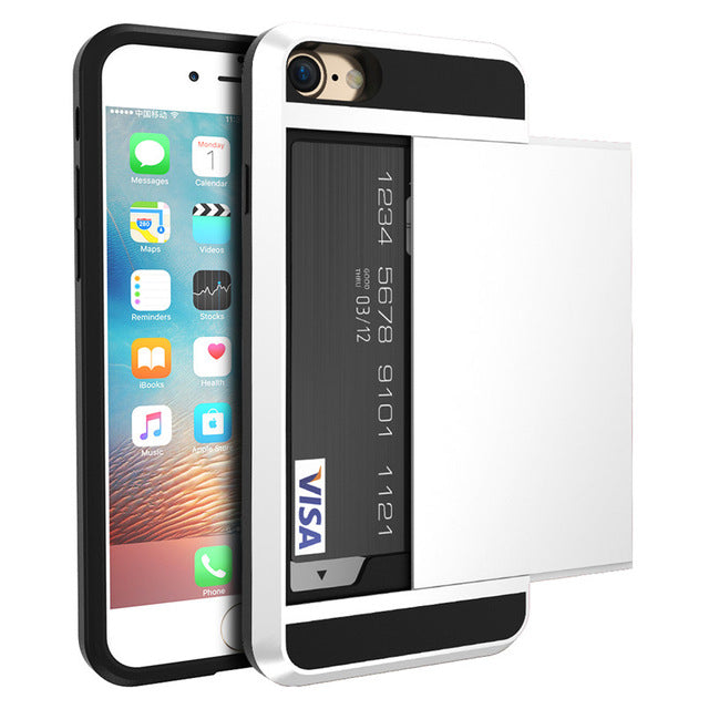IPhone Shockproof Dual Case + Card Holder for iPhone 4,5,6,7,X