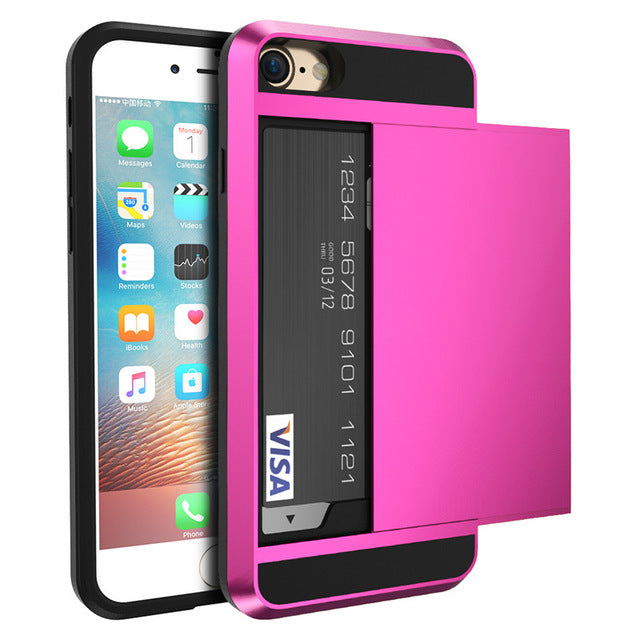 IPhone Shockproof Dual Case + Card Holder for iPhone 4,5,6,7,X