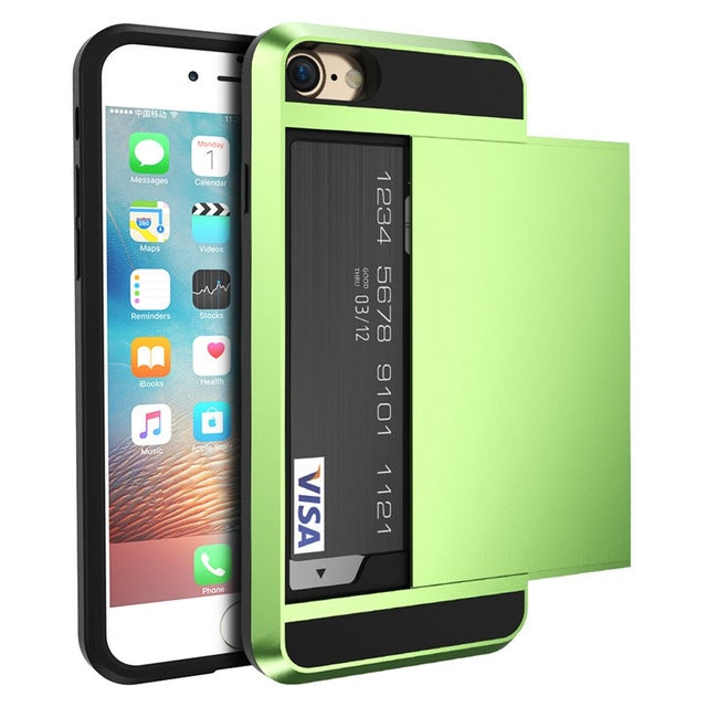 IPhone Shockproof Dual Case + Card Holder for iPhone 4,5,6,7,X