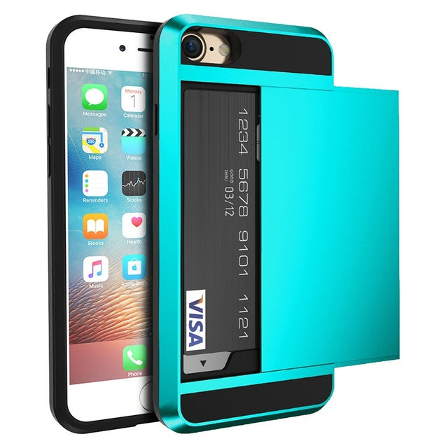 IPhone Shockproof Dual Case + Card Holder for iPhone 4,5,6,7,X